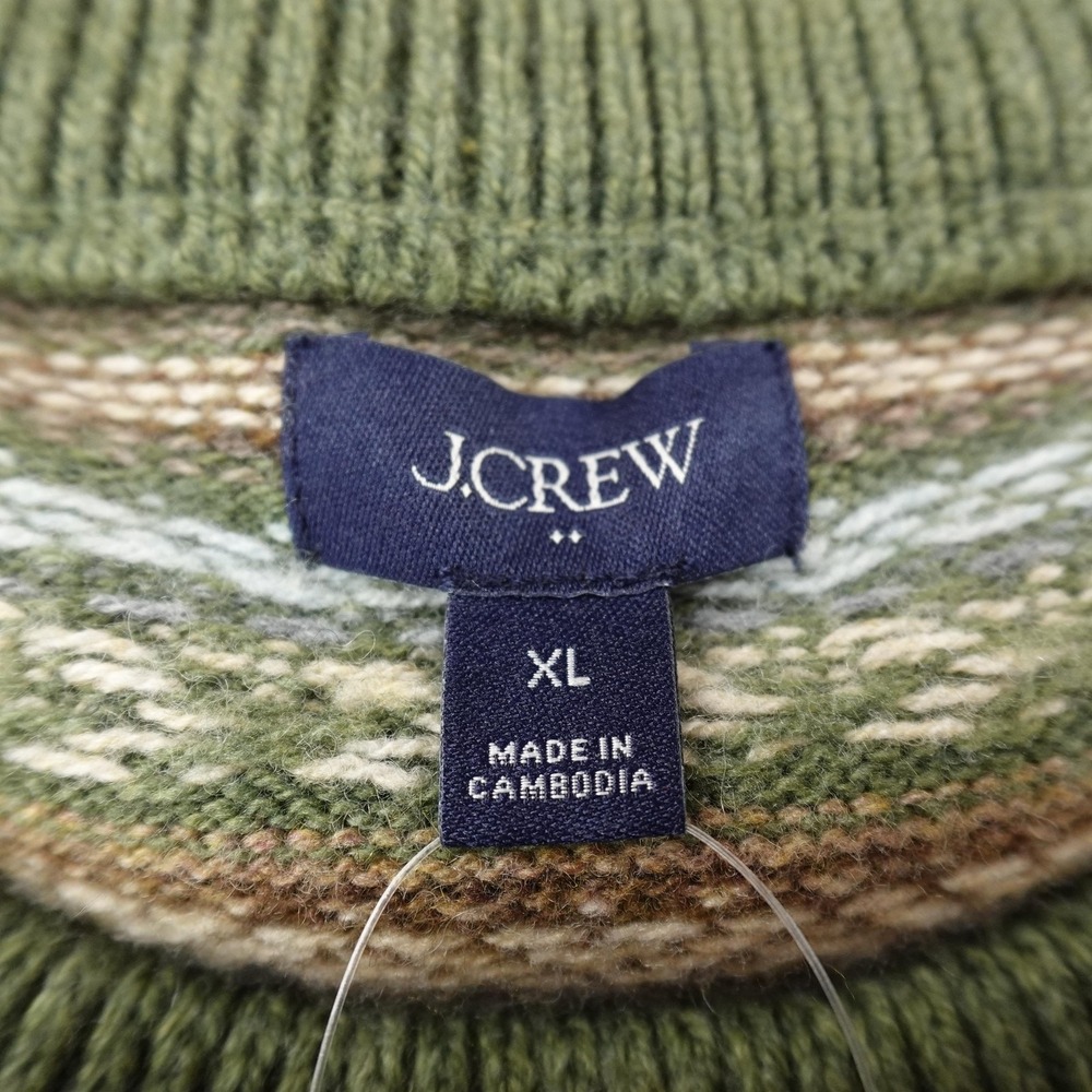 NEW J Crew Sweater Mens XL Green Fair Isle Lambswool Knit Crewneck Pullover Cozy - Picture 4 of 12
